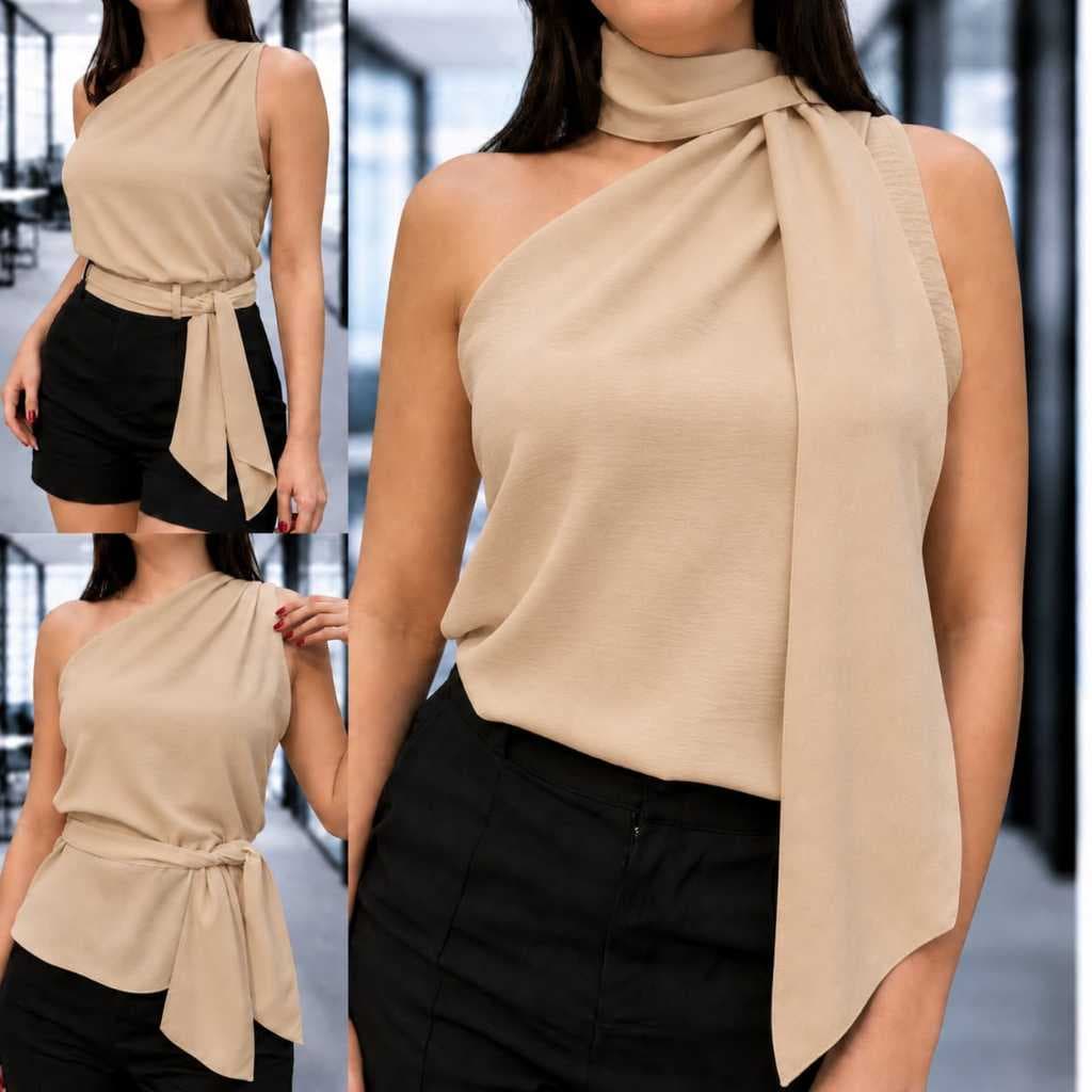 Blusa Feminina um Ombro só com faixa Chique várias forma de usar ,Elegante Verão
