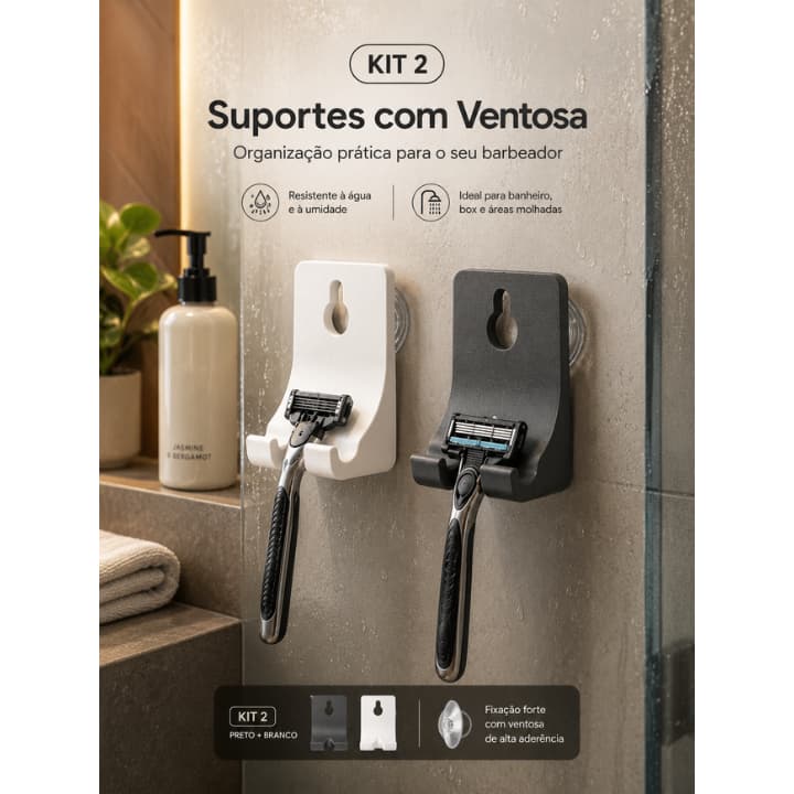 Kit 2 Suportes Para Barbeador de Parede Aparelho de Barbear ou Gilette Com Ventosa Banheiro Sem Furo à Prova D'água