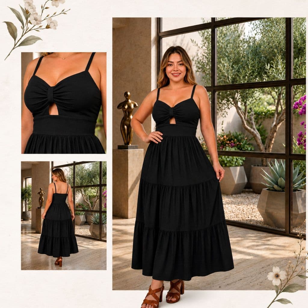 Vestido Midi Feminino Vestido Casual Elegante com Bojo Alça Regulável Acinturado Rodado Moda Feminina