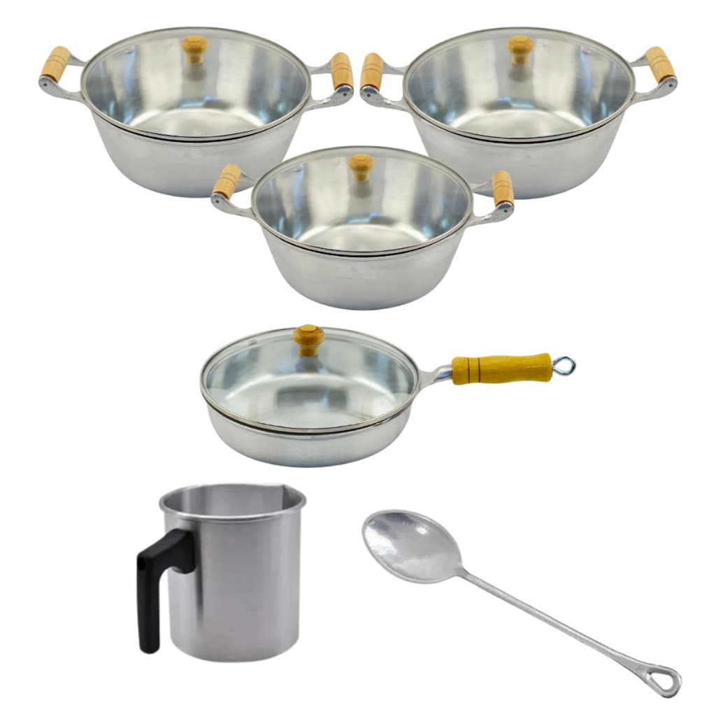 Kit Conjunto Jogo Panela Frigideira  Alumínio Fundido Batido Tampa Vidro
