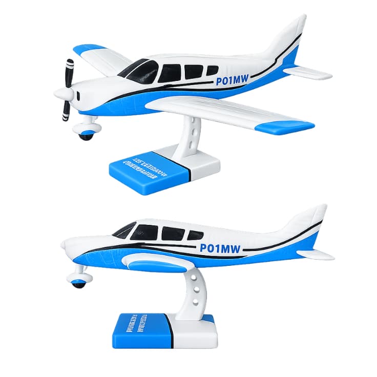 Miniatura Avião Piper PA-28 Cherokee Montável 10 Peças Com Base Decorativa Colecionável