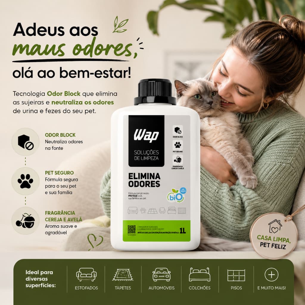 Eliminador de Odores de Pets Cachorros e Gatos WAP Elimina Odores 1L