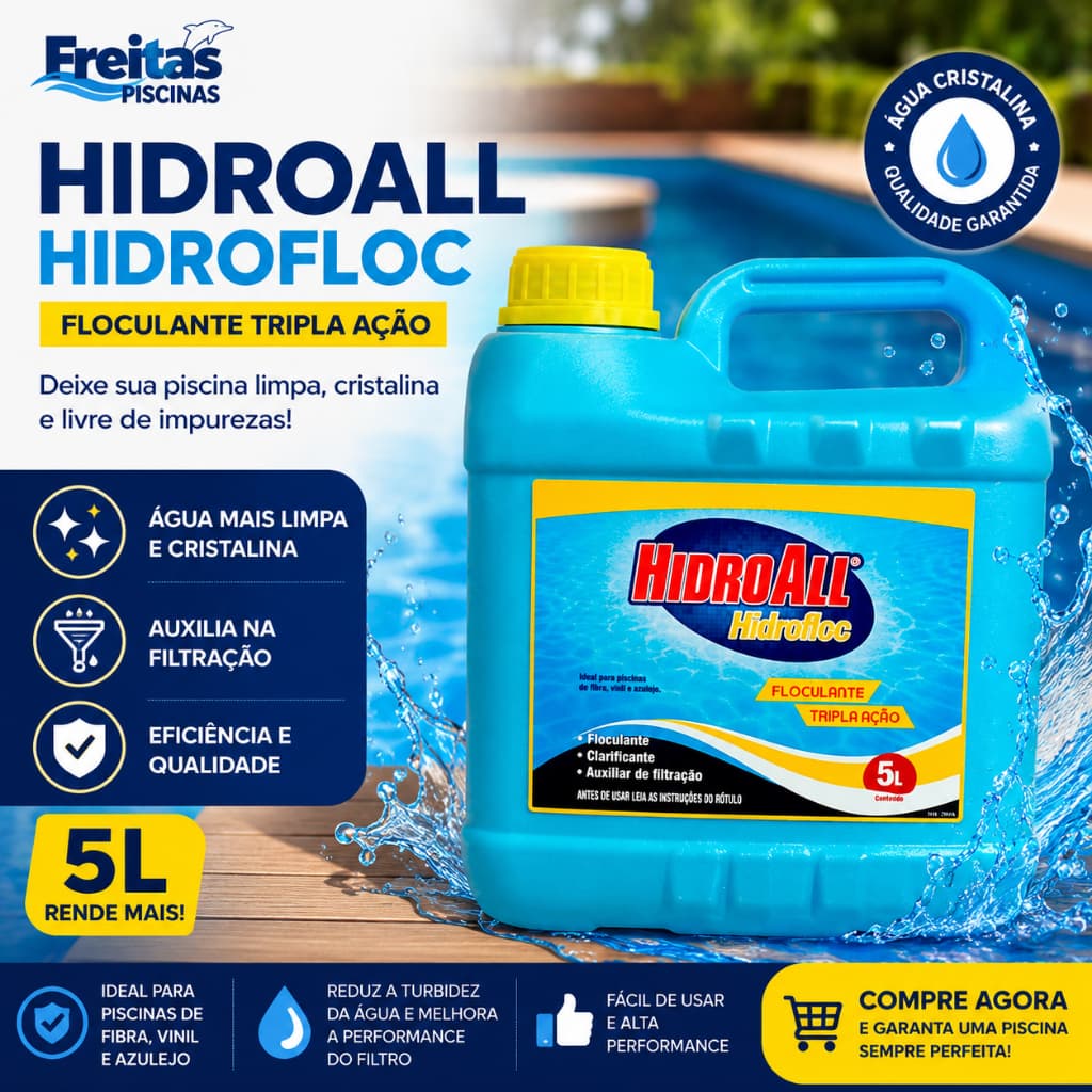 HidroAll Hidrofloc 5L | Floculante, Clarificante e Auxiliar de Filtração para Piscinas