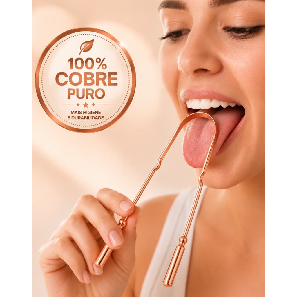 Raspador de Língua 100% Cobre Puro Limpador Lingual Ayurveda Removedor de Saburra