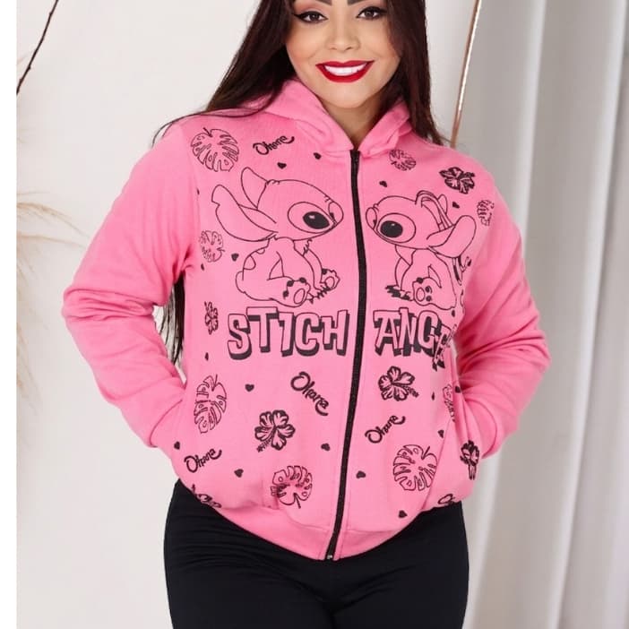 BLUSA CASACO FEMININO ADULTO MOLETON POLIESTER FLANELADO ESTAMPADO STICH ANGEL