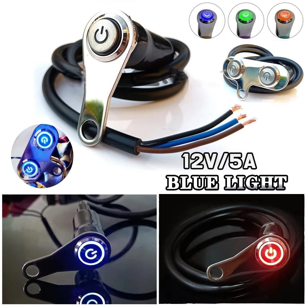 Interruptor LED 12V 16mm Resistente à Água para Moto, Botão Duplo ON-OFF 2 em 1 com Suporte para Moto