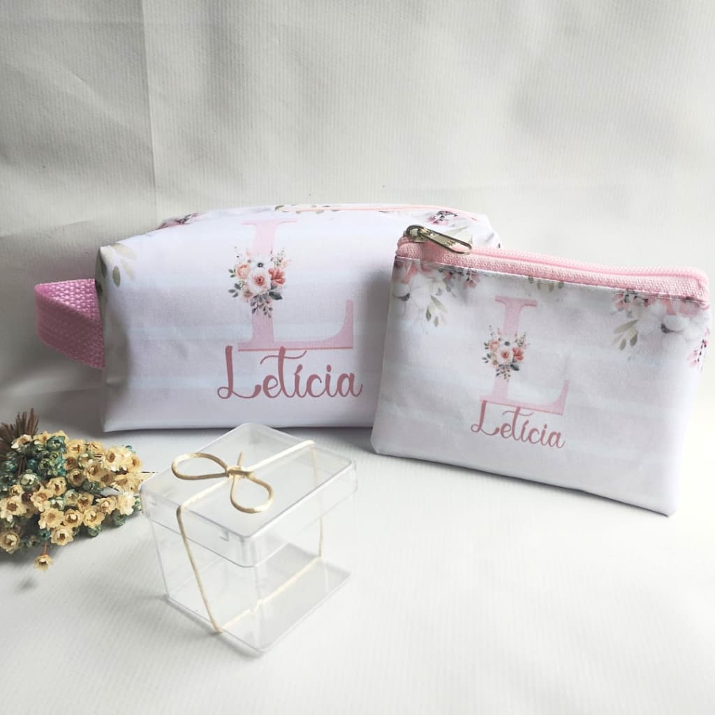Kit Necessaire Box G + Porta Cartão Floral Delicado Personalizada – Presente Feminino com Nome