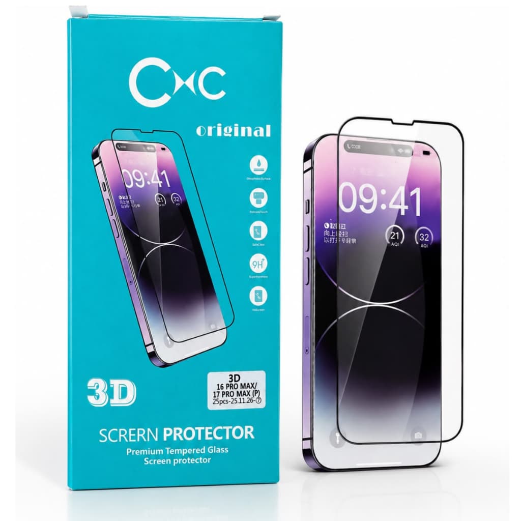 caixa de Película 3D Premium 25 unidade iPhone 16 Pro Max / 17 Pro Max Vidro Temperado 9H  Cobertura Total | Anti Risco