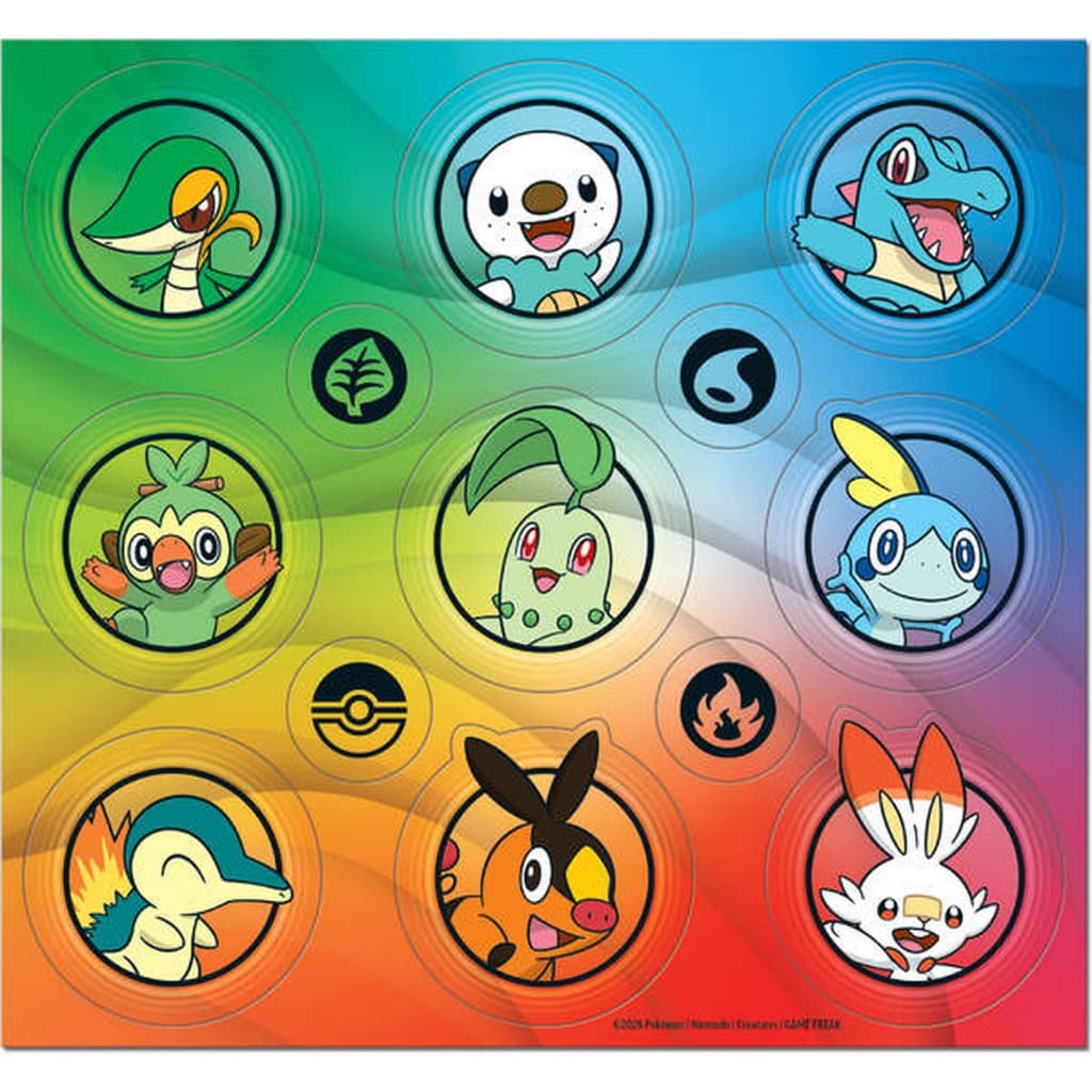 Cartela com 9 Adesivos Pokémon Parceiro Inicial Série 2 Colecionável