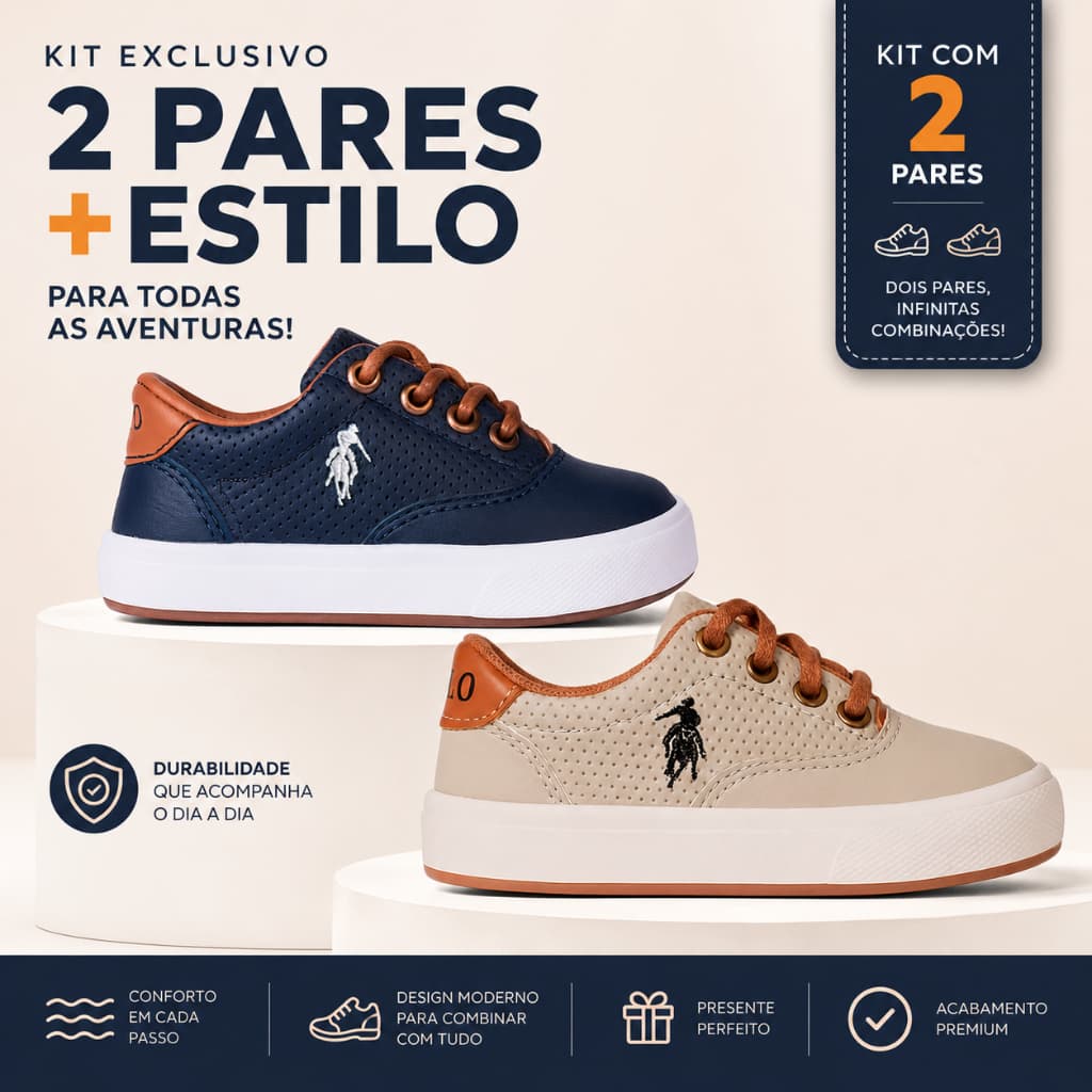 Kit 2 Tênis Infantil Casual Dia a Dia Conforto Social Sola Macia Para Brincar Macio