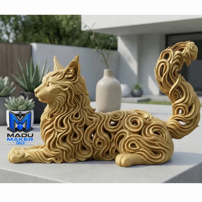 Gato Decorativo Abstrato em Impressão 3D | Escultura Moderna | Enfeite para Sala, Escritório e Decoração Luxo