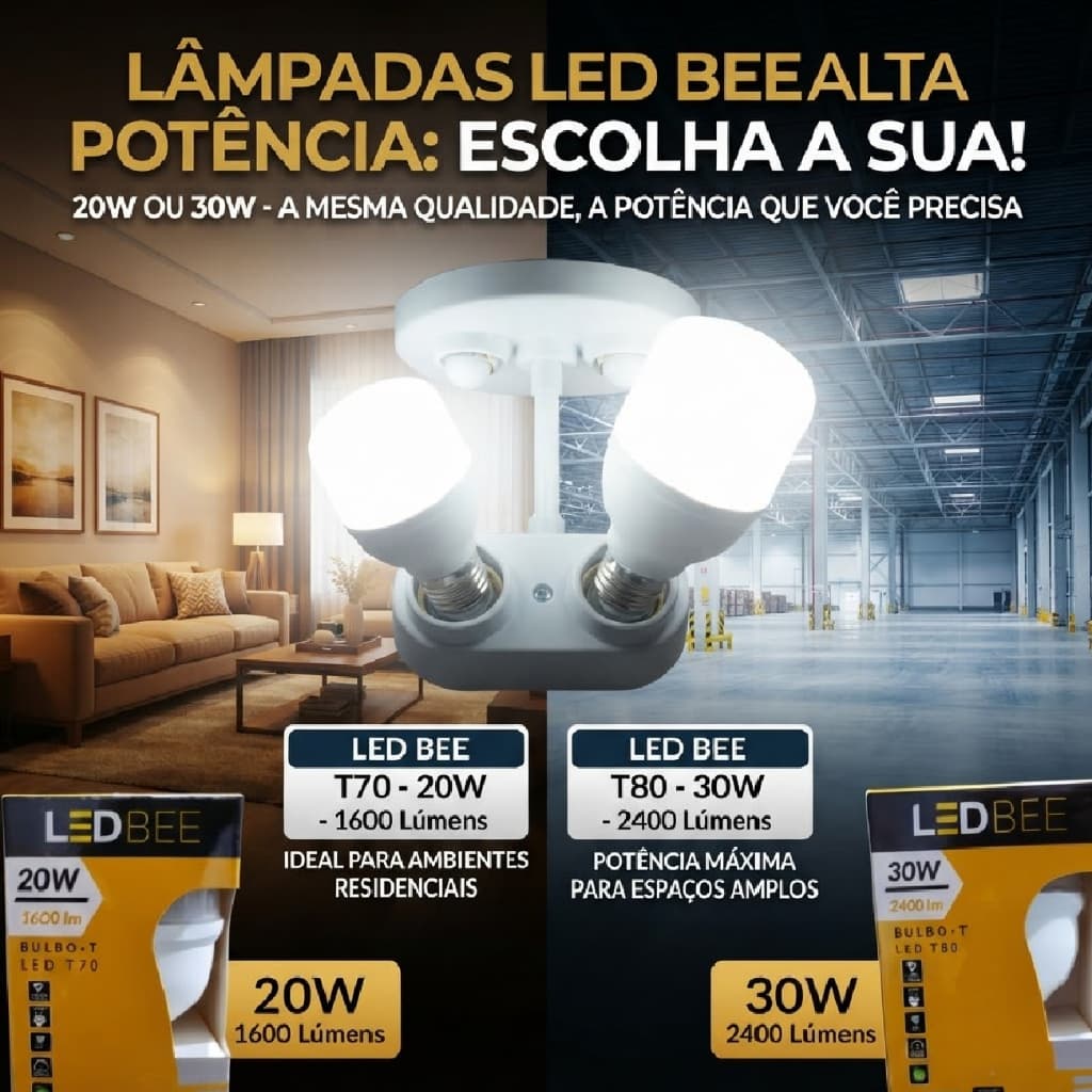 Lâmpada Led Bulbo Branco Frio 30w 20w 6500k E27 2400 1600 Lúmens Alta Potência Led Bee T80 T70