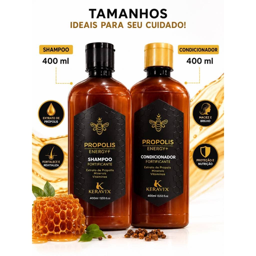 Kit Shampoo e Condicionador Propolis Mel de 400ML Keravix