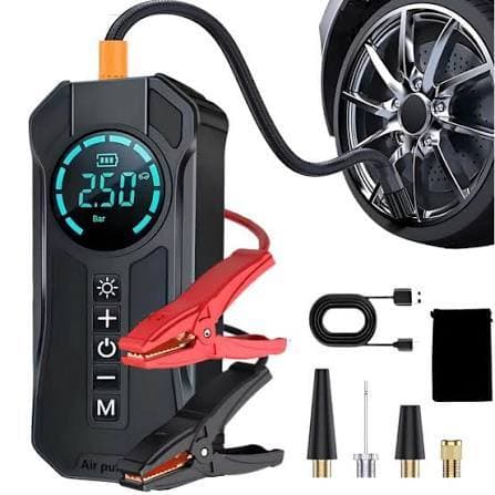 Bomba de Ar Portatil Compressor Inflator Multi-função 4 em 1 PowerBank 8kmah Bateria Calibrador de Carro Pneu.