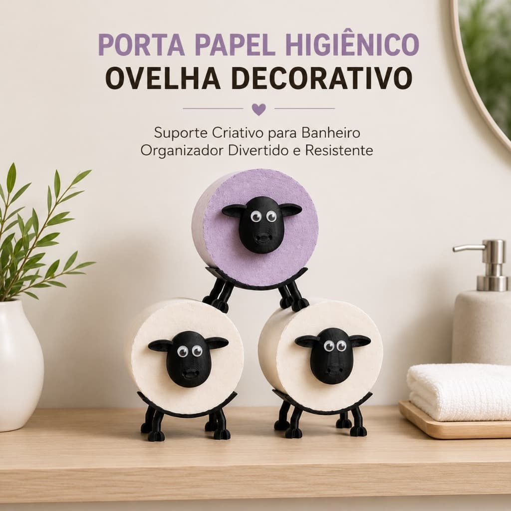 Porta Papel Higiênico Ovelha Decorativo Suporte Criativo para Banheiro Organizador Divertido e Resistente