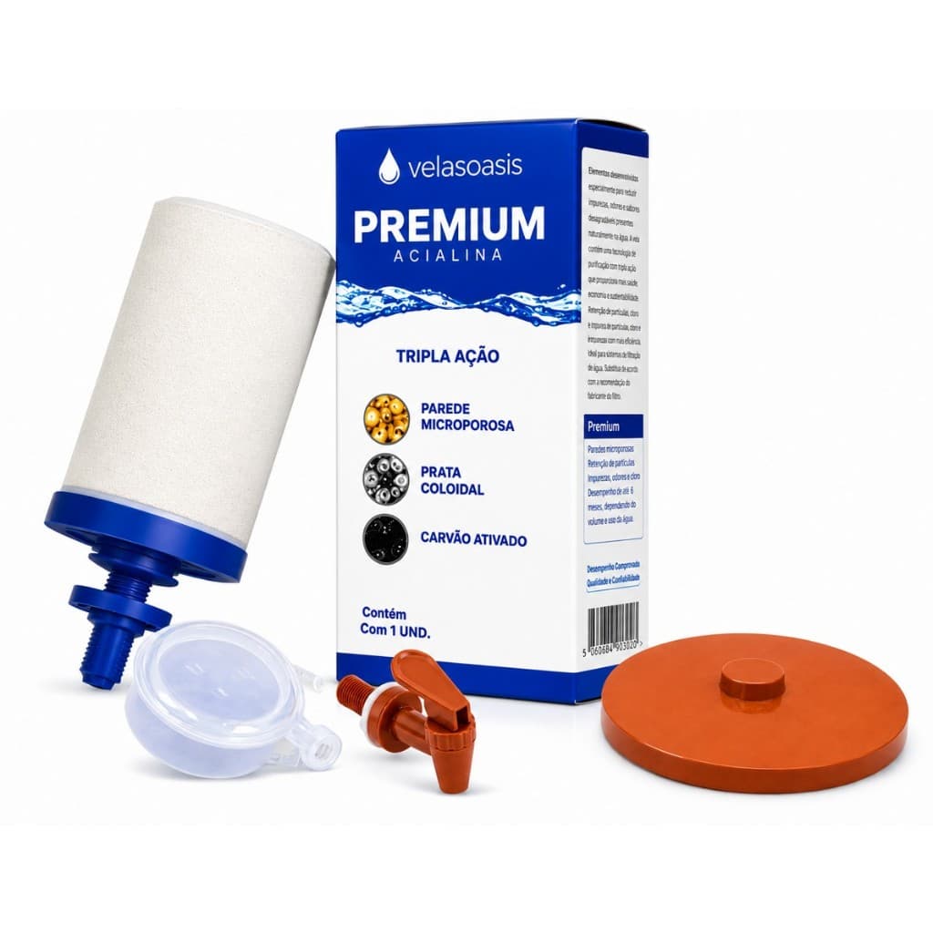 Kit Para Filtro De Barro E Talha Universal - Tampa de Plástico + Vela Tripla Ação + Torneira e Boia Dosadora