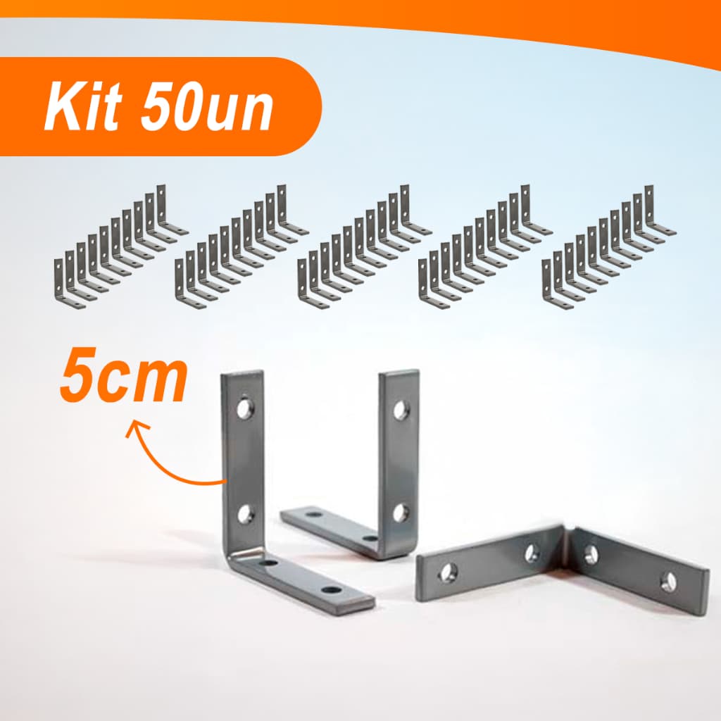 Kit 10 a 50 Cantoneiras Mão Francesa Para Moveis e Prateleiras 5cm - Cinza Importadora Util