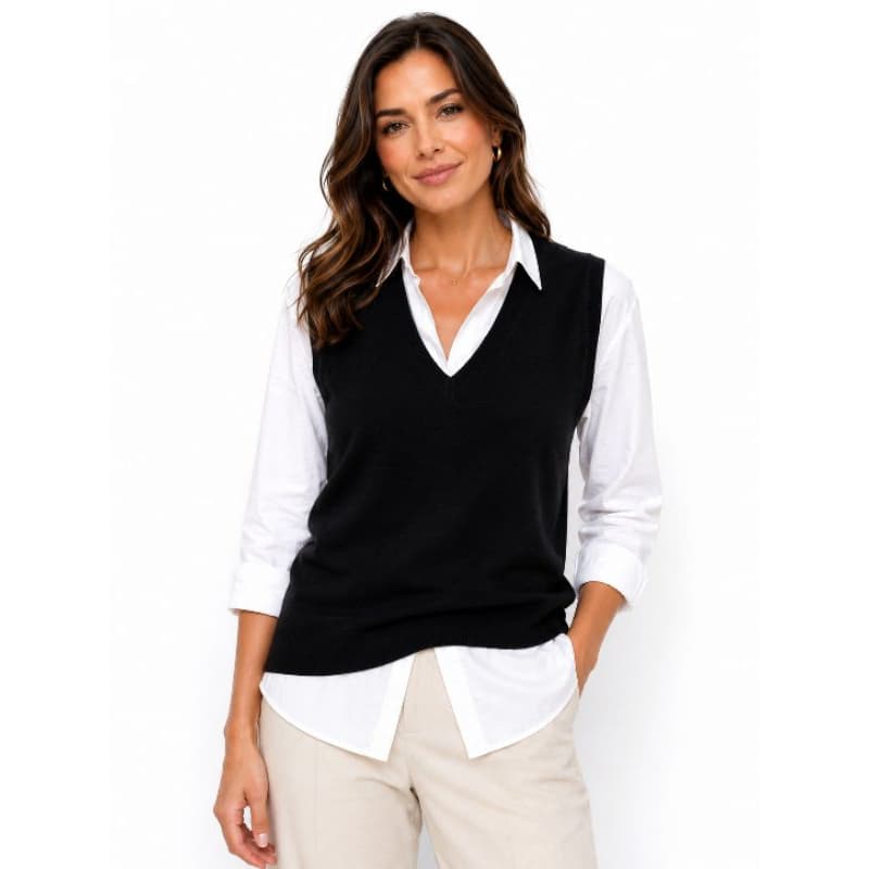 Colete Feminino Tricô Decote V Social Elegante Moda Inverno Fio Premium Veste confortável Casual