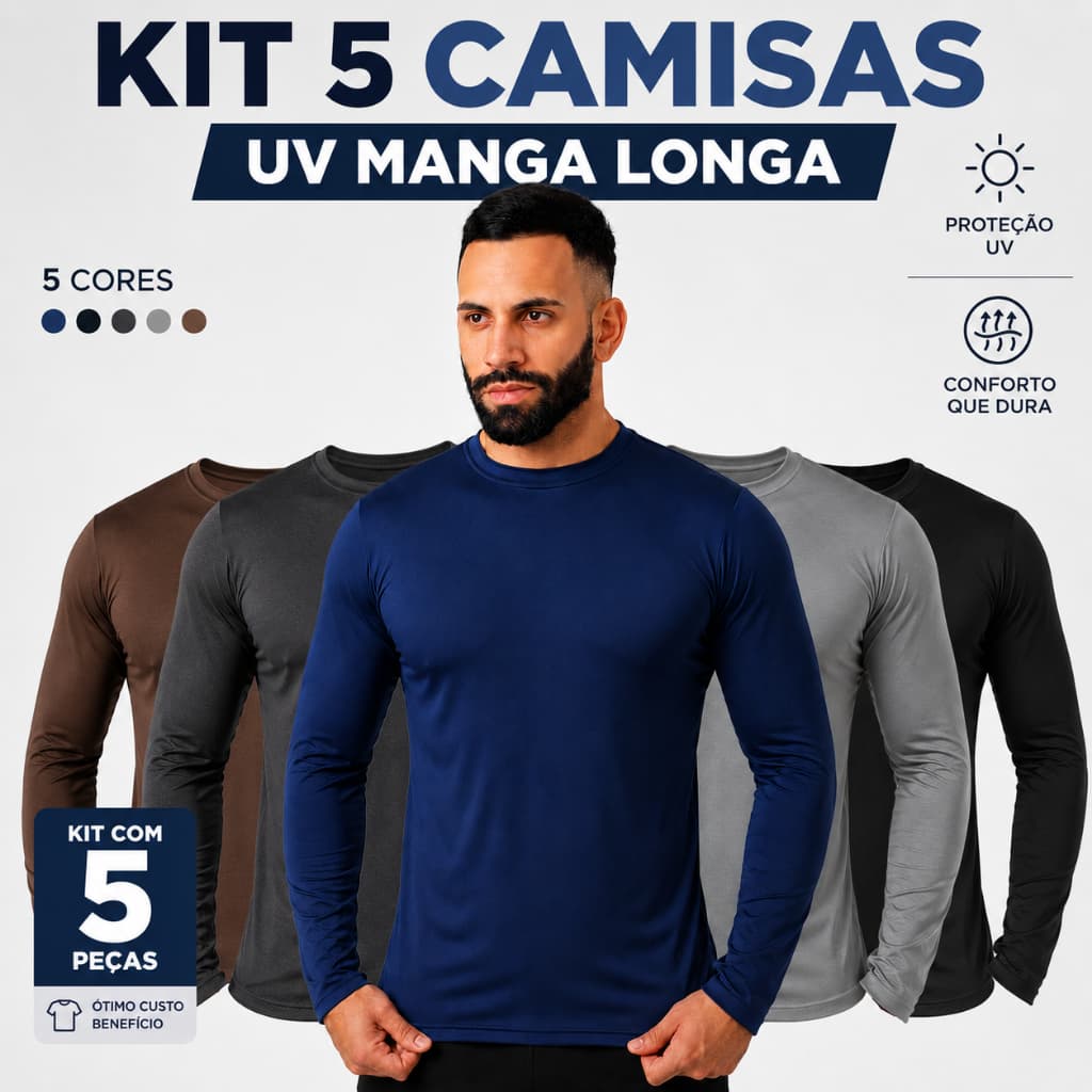 Kit 5 Blusas Masculina Gola Alta Manga Longa Slim Fit Segunda Pele
