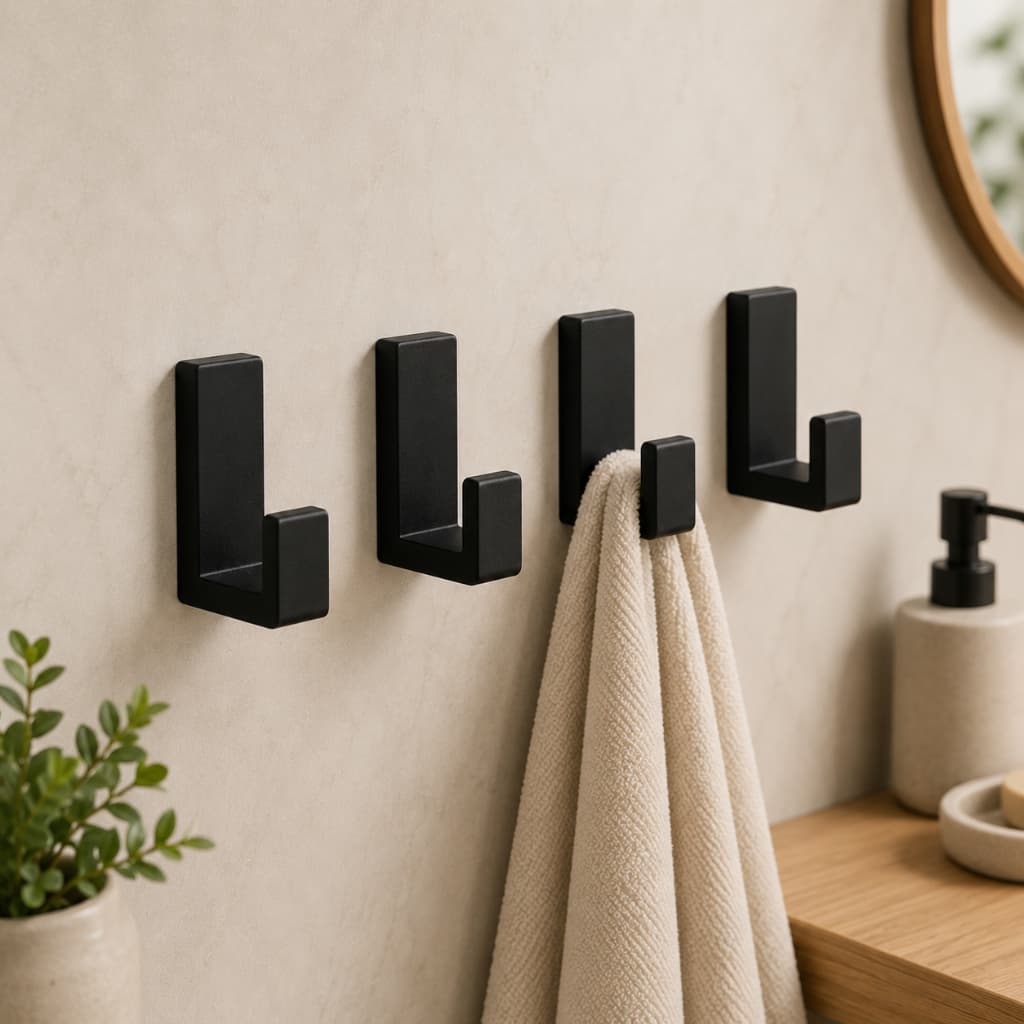 Kit Cabide Gancho Adesivo Parede Porta Toalha Banheiro Cozinha Sem Furo Alta Fixação Preto Branco 3M