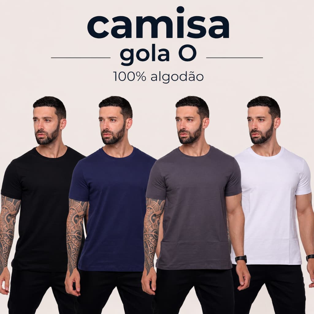 Camiseta Masculina Gola O 100% Algodão Premium Básica Confortável Casual P ao GG