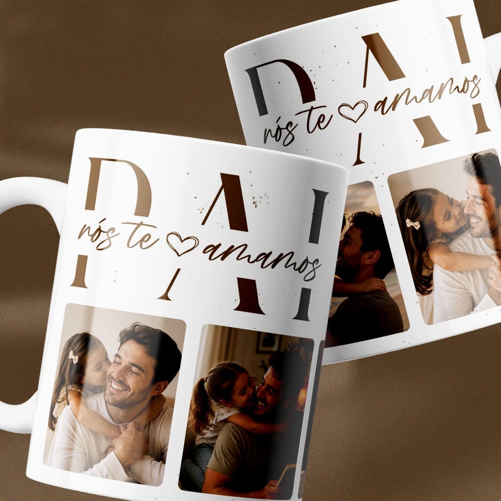 Caneca Personalizada Dia dos Pais com 5 Fotos e Nome | Presente para Pai Presente Criativo