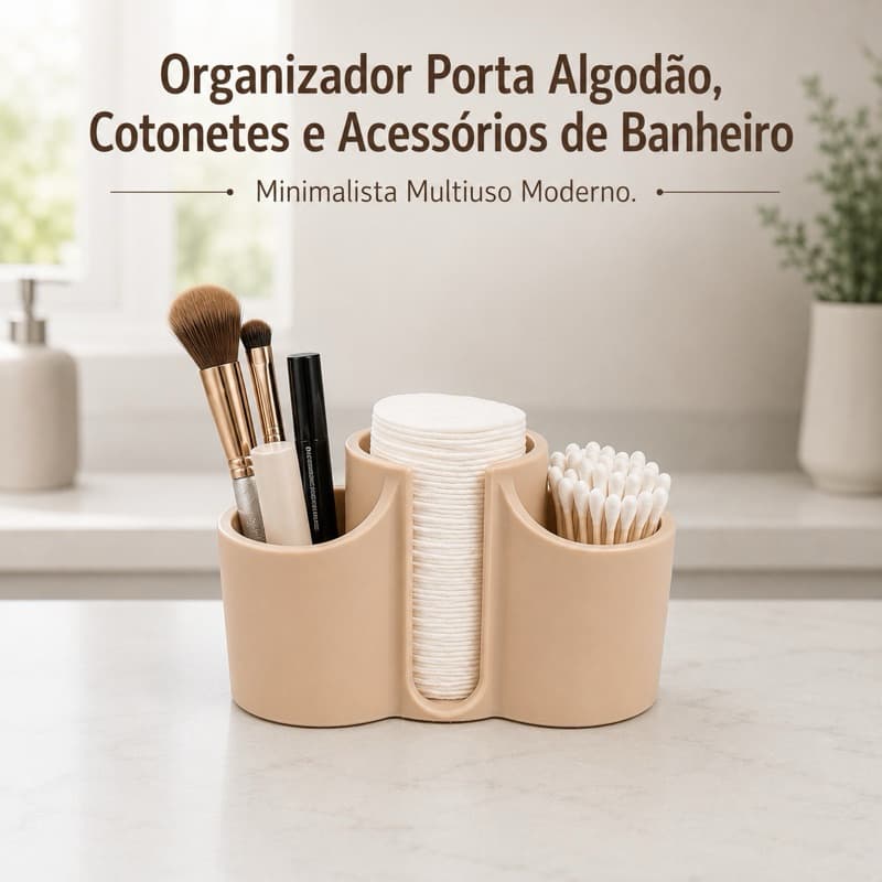 Organizador Porta Algodão, Cotonetes e Acessórios de Banheiro Minimalista Multiuso Moderno.