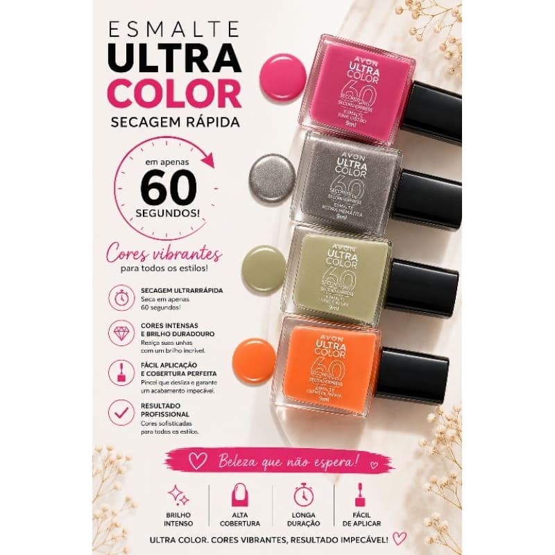 Esmalte Avon Ultra Color 60 Second Express – Secagem Rápida 60s | Alta Cobertura | 9 ml | Cor Brilho Solar