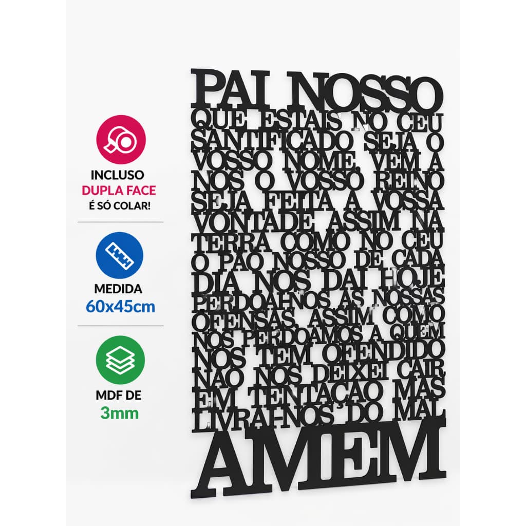 Quadro 60 x 45cm Pai Nosso Católico Madeira Decoração Religiosa Oração Presente Lembrança Igreja