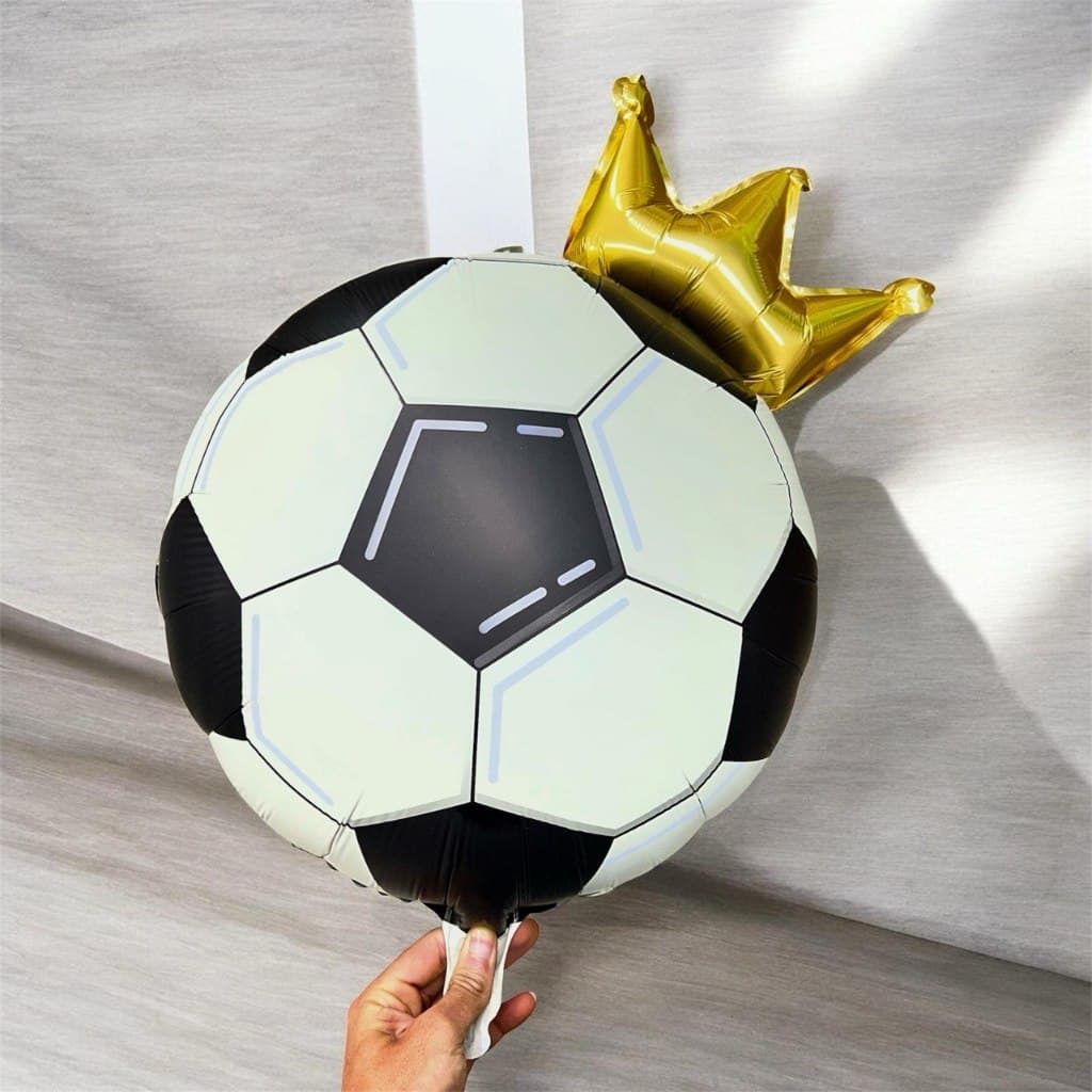 10 Balão Metalizado Bola De Futebol Creme Com Coroa 45*45cm