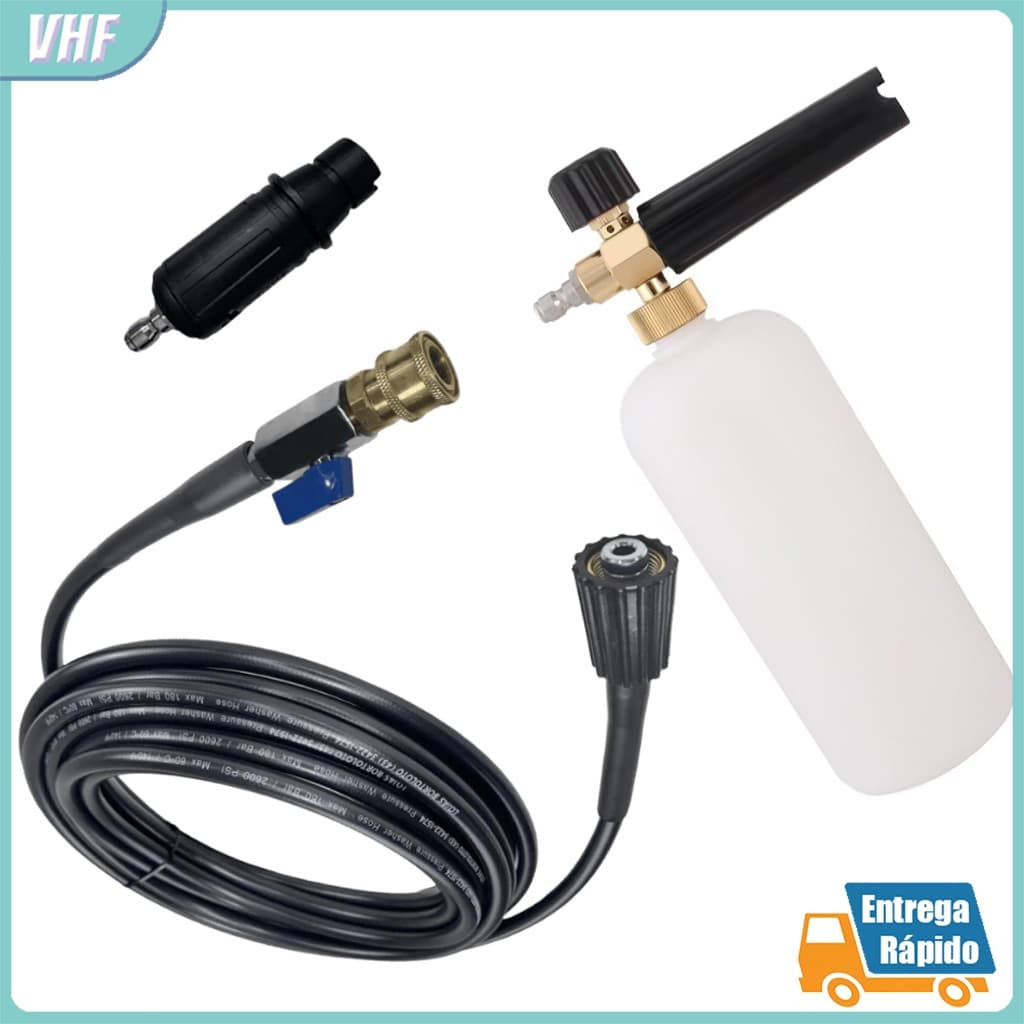 Kit Mangueira Nylon Registro Engate Rápido com Snow Foam Lavadora Electrolux/ Vonder/Wap/Lavor/Tekna