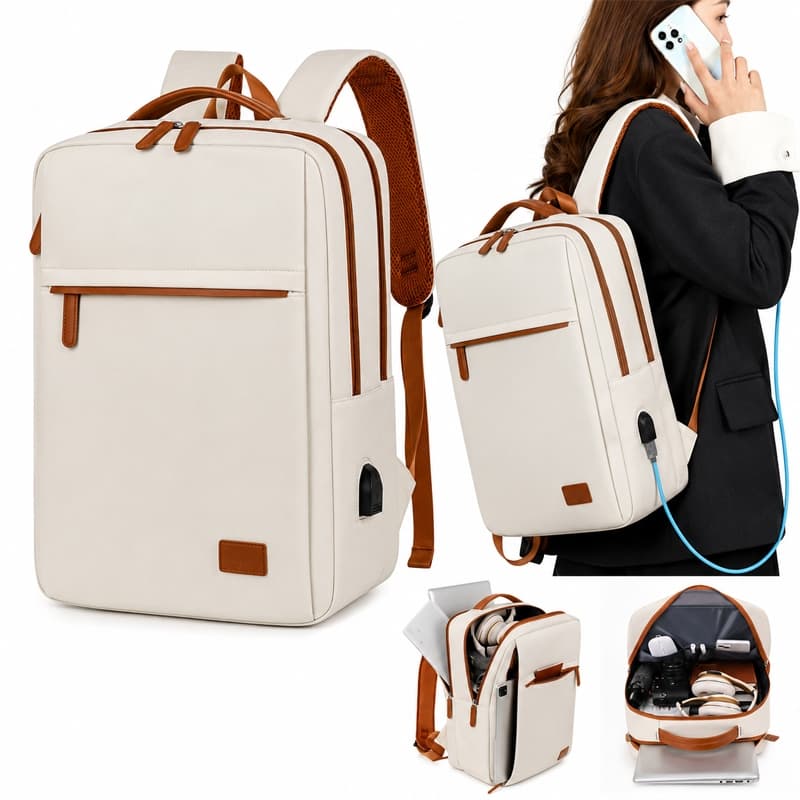 Mochila Masculina Feminina USB Impermeável com Porta-Cabo e Compartimento Laptop
