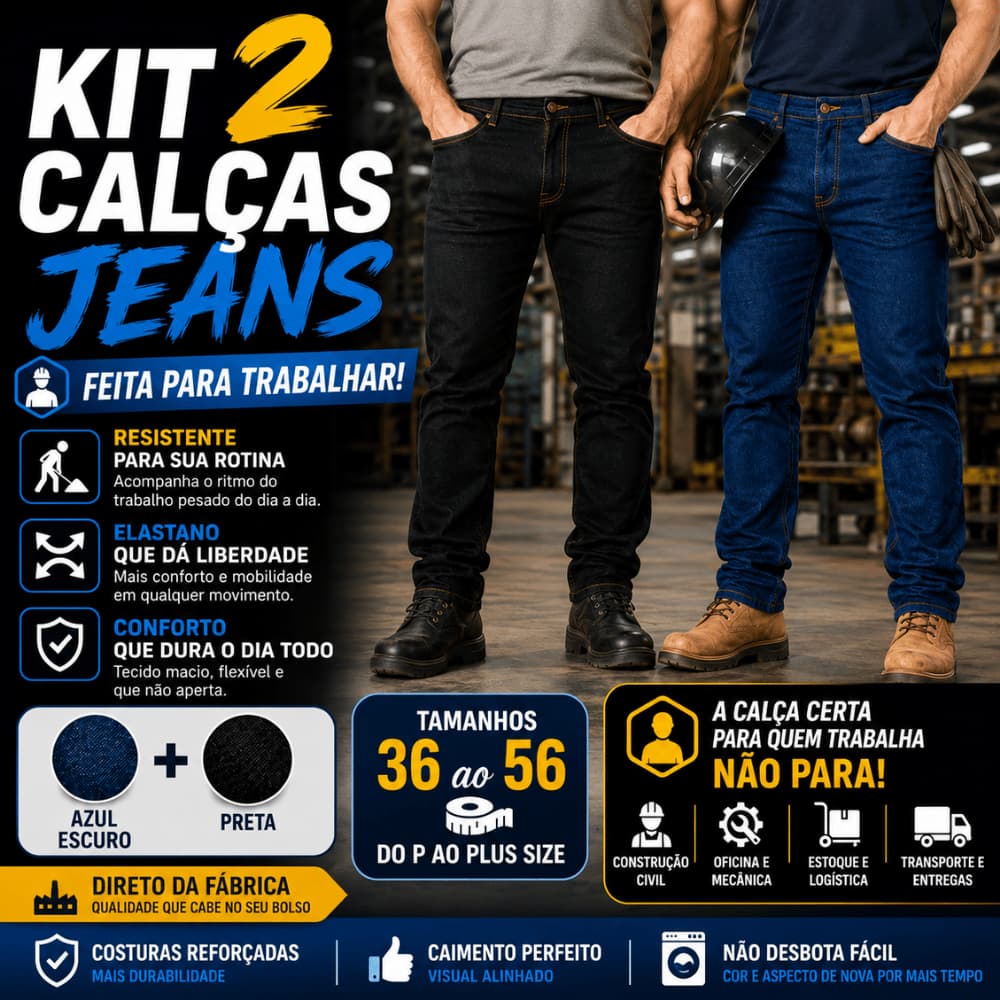 Kit 2 Calça Jeans Masculina Tradicional Corte Reto Resistente Linha Premium -  Direto da fabrica