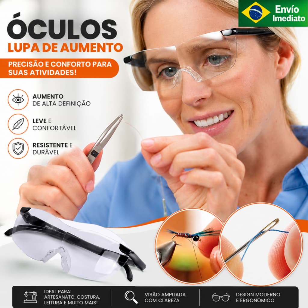 Óculos Lupa de Aumento para Leitura Visão Ampliada Lente Transparente Armação