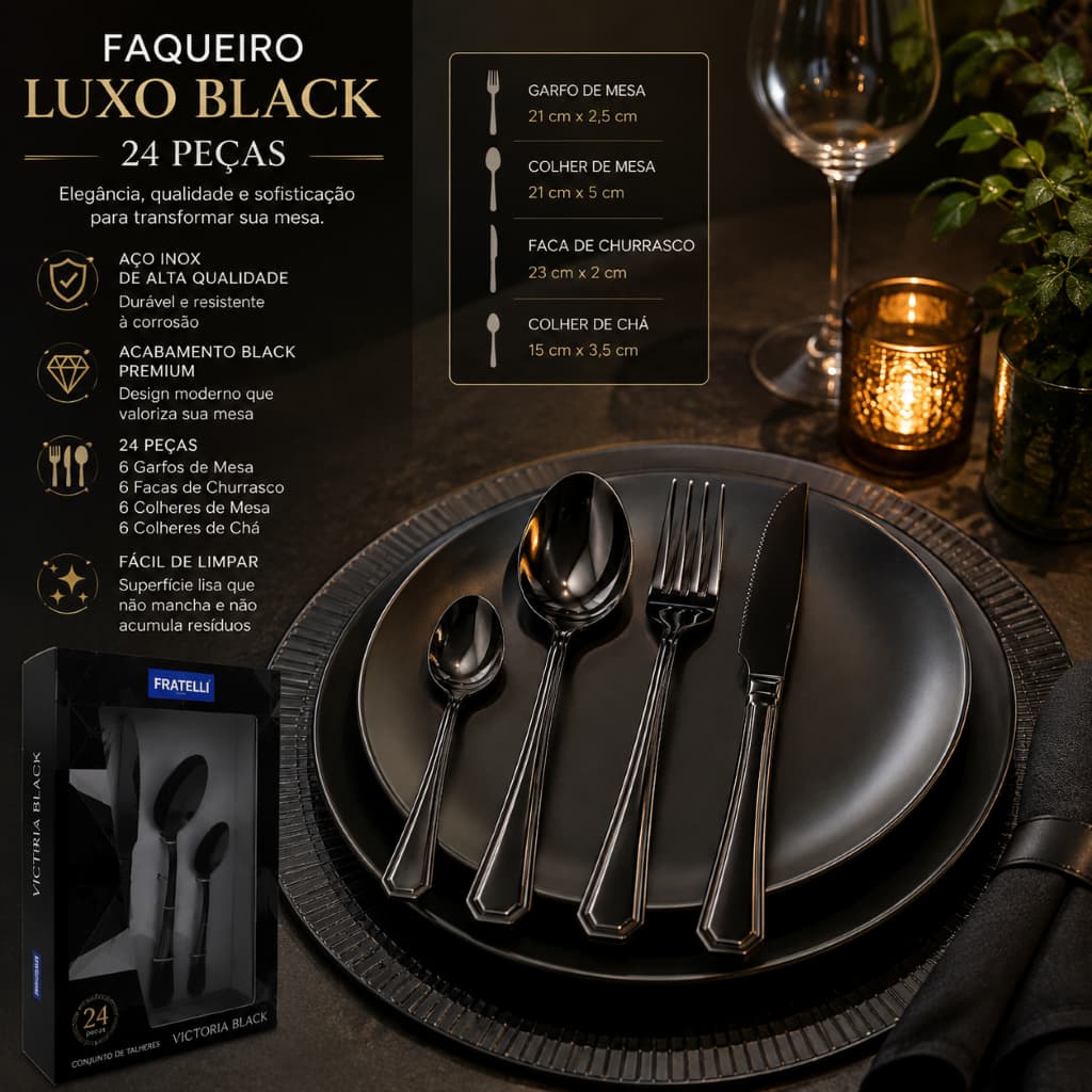 Faqueiro Jogo Talheres Inox 24 Pecas Design Moderno Duravel Acabamento Premium