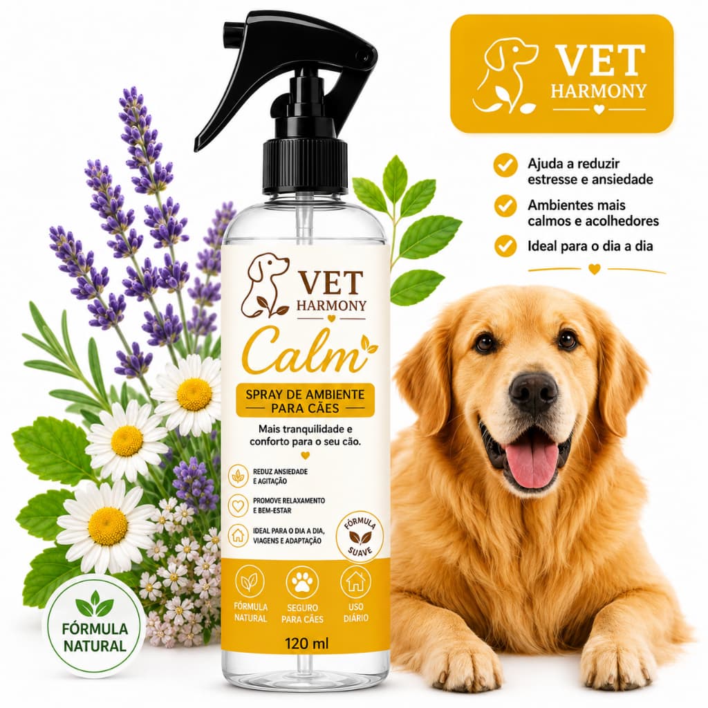 Spray Calmante Cães Vet Harmony 120ml Antiestresse Reduz Ansiedade Spray Ambiente Fórmula Natural