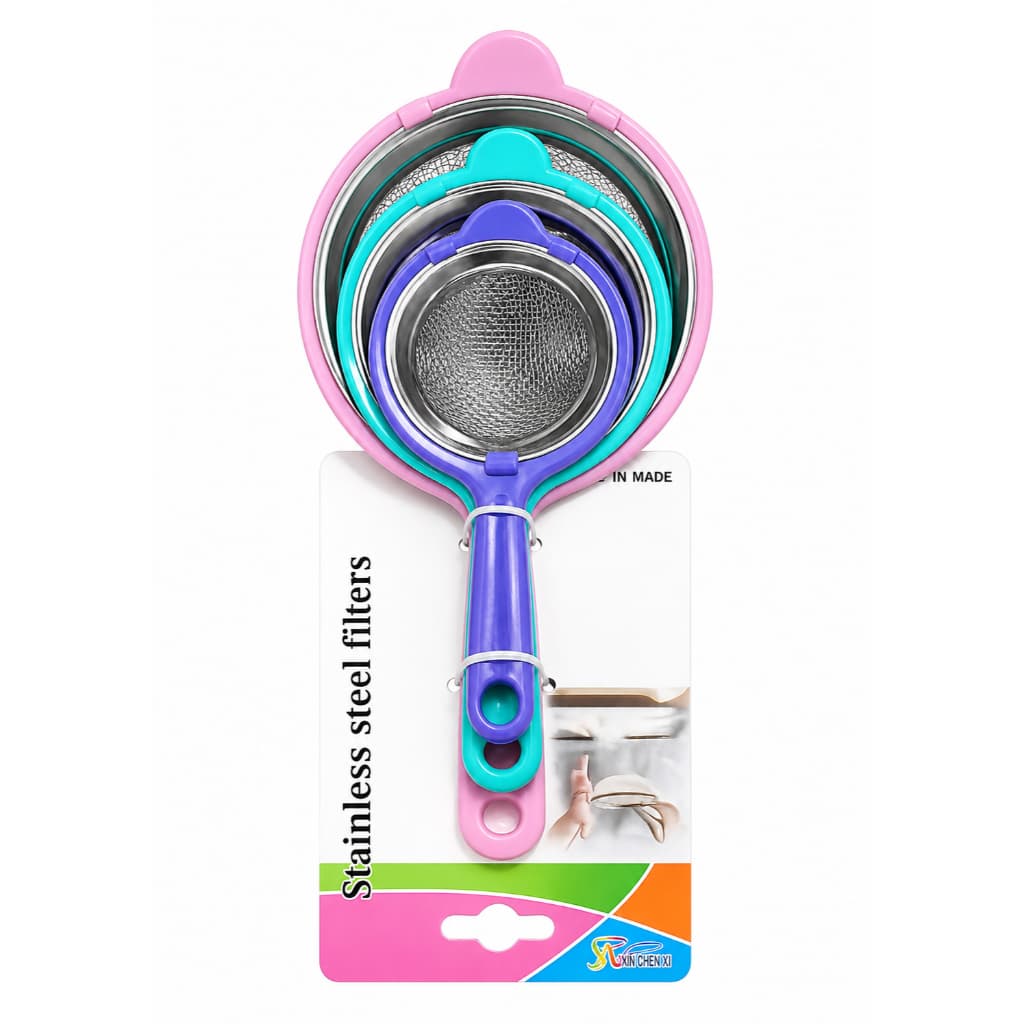 Kit 3 Peneiras de Plástico Coloridas - Versáteis e Práticas para Cozinhar