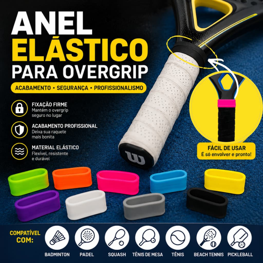 Anel Abraçadeira Elástica Custom Ring para Raquete de Tênis, Beach Tennis, Badminton e Pickleball | Fixador de Overgrip