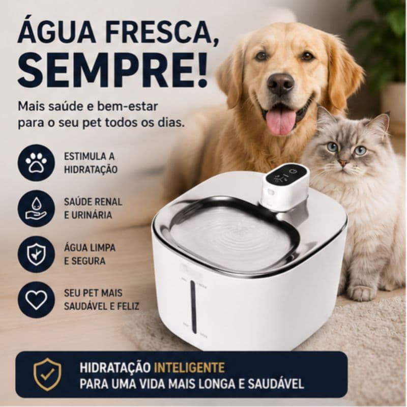 Fonte Bebedouro Pet Wireless Inox 4 Litros Branco Sem Fio Automático Silencioso para Gatos e Cachorros