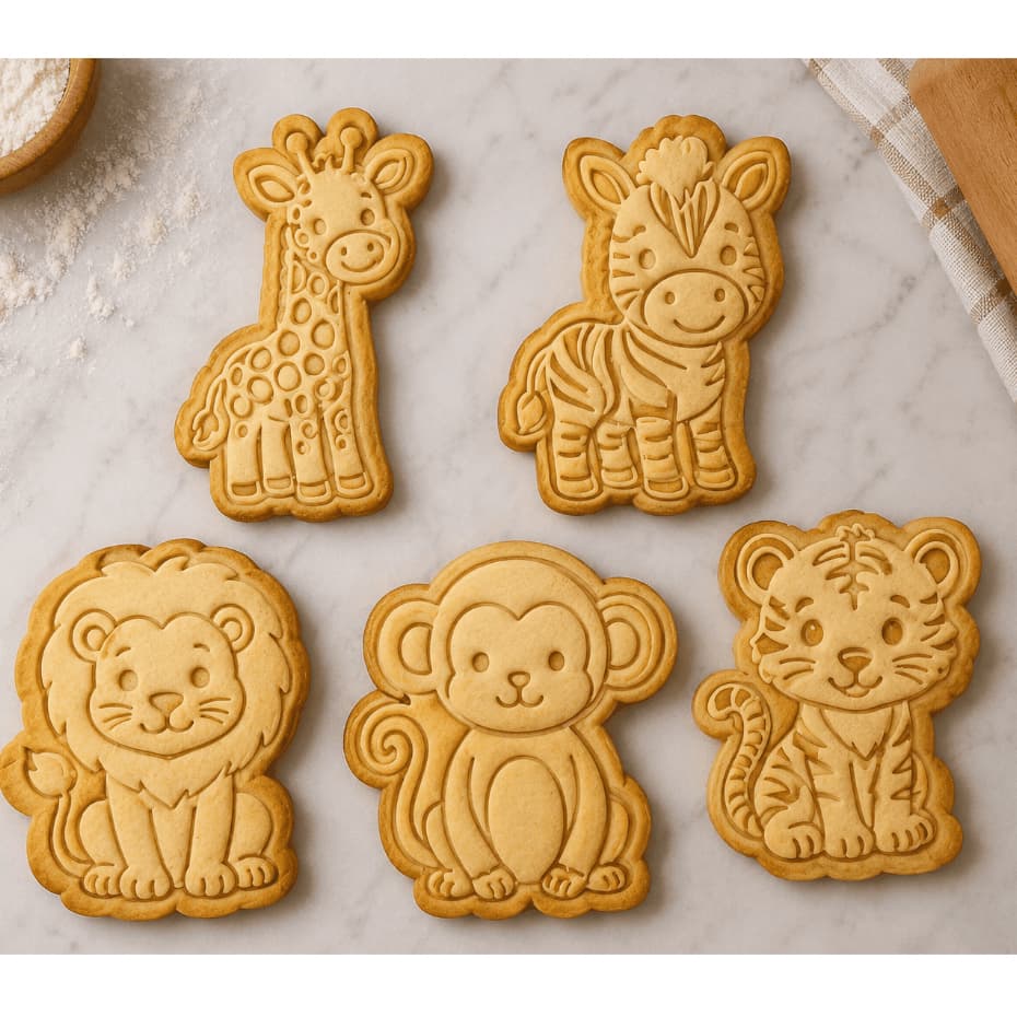 Kit Cortadores de Biscoito Safari 5 Peças - Cortador para Massinha Infantil - Formas de Animais