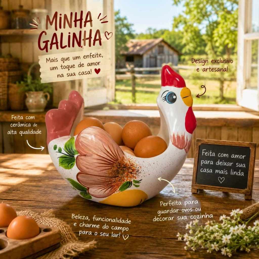 Porta Ovos Galinha Decorativa de Cerâmica Artesanal Mesa Balcão Cozinha