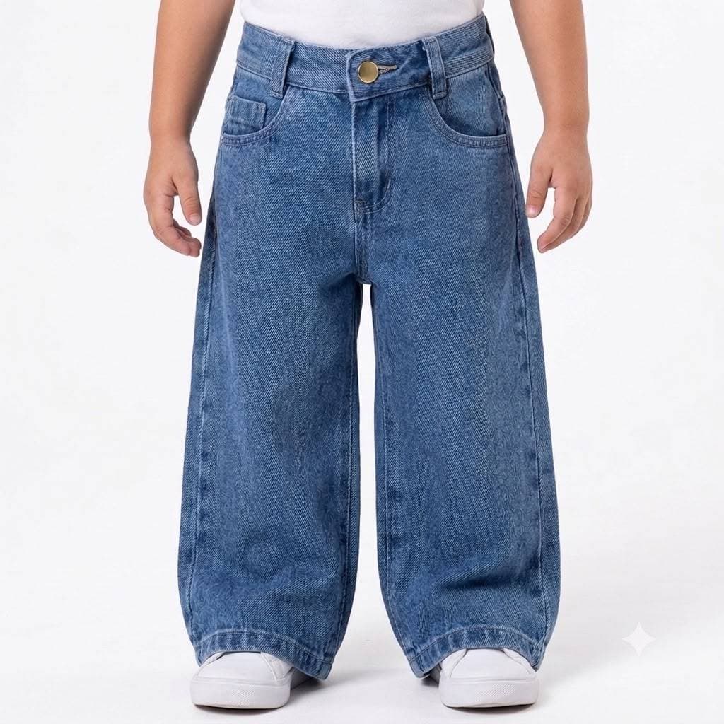Calça Jeans Wide Leg Infantil Menina 100% Algodão Regulável 1 ao 8 Anos Blogueirinha Premium