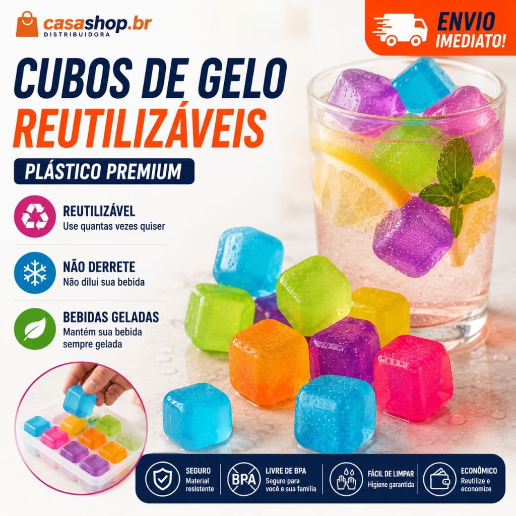 Kit 10/20/30 Cubos De Gelo Gela Rápido Reutilizável Coloridos Para Balde de Bebidas e Drinks