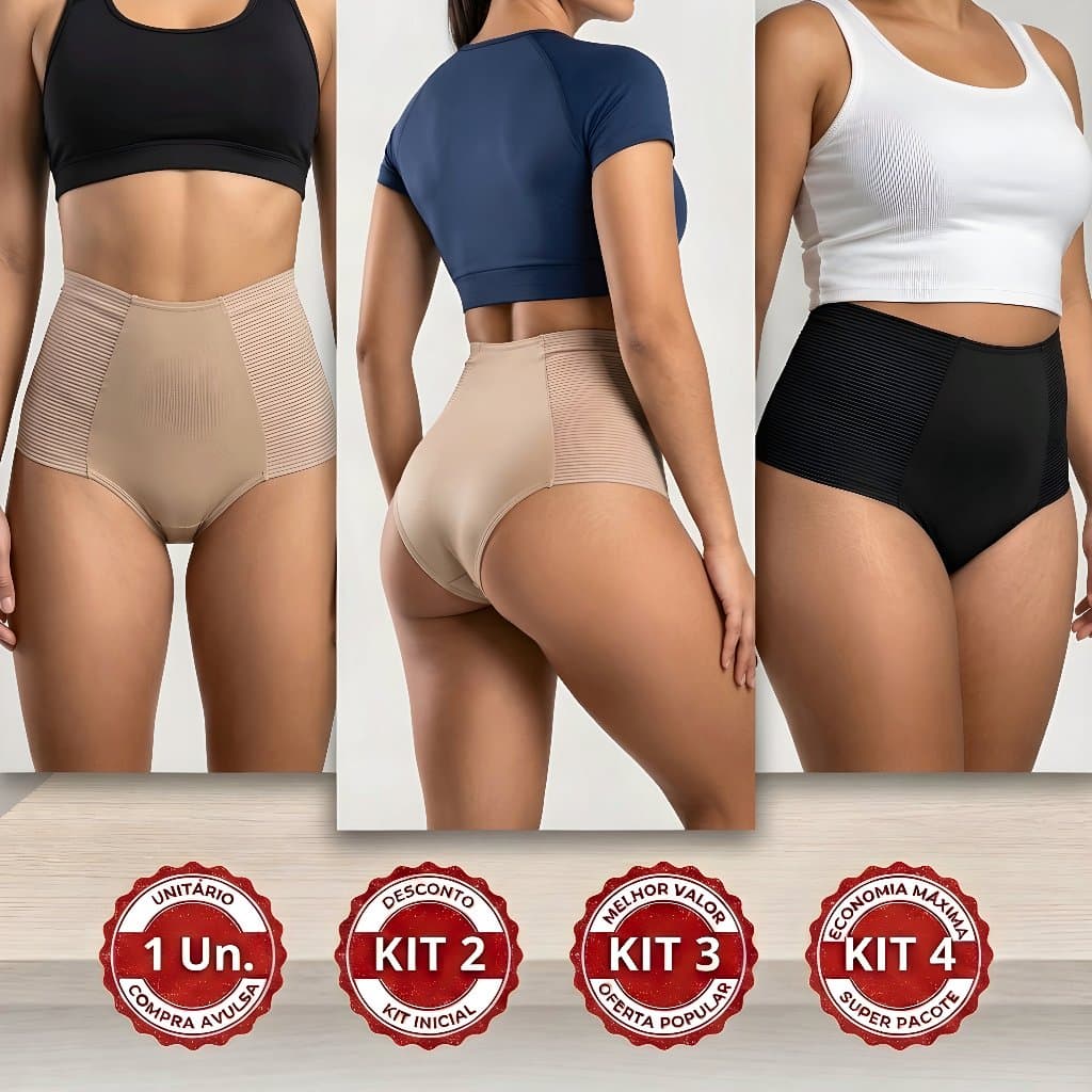 Kit Calcinha Cintura Alta Modeladora Compressão Anti-Culote Zero Barriga | J&F