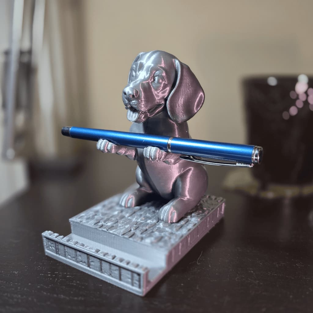 Porta caneta e porta celular Cachorrinho - disponível em 3 cores
