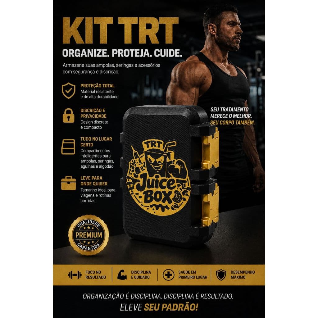 Kit TRT Premium para Ampola 10ml, Seringas, Agulhas, Algodão. Preto Compacto Portátil Seguro Discreto