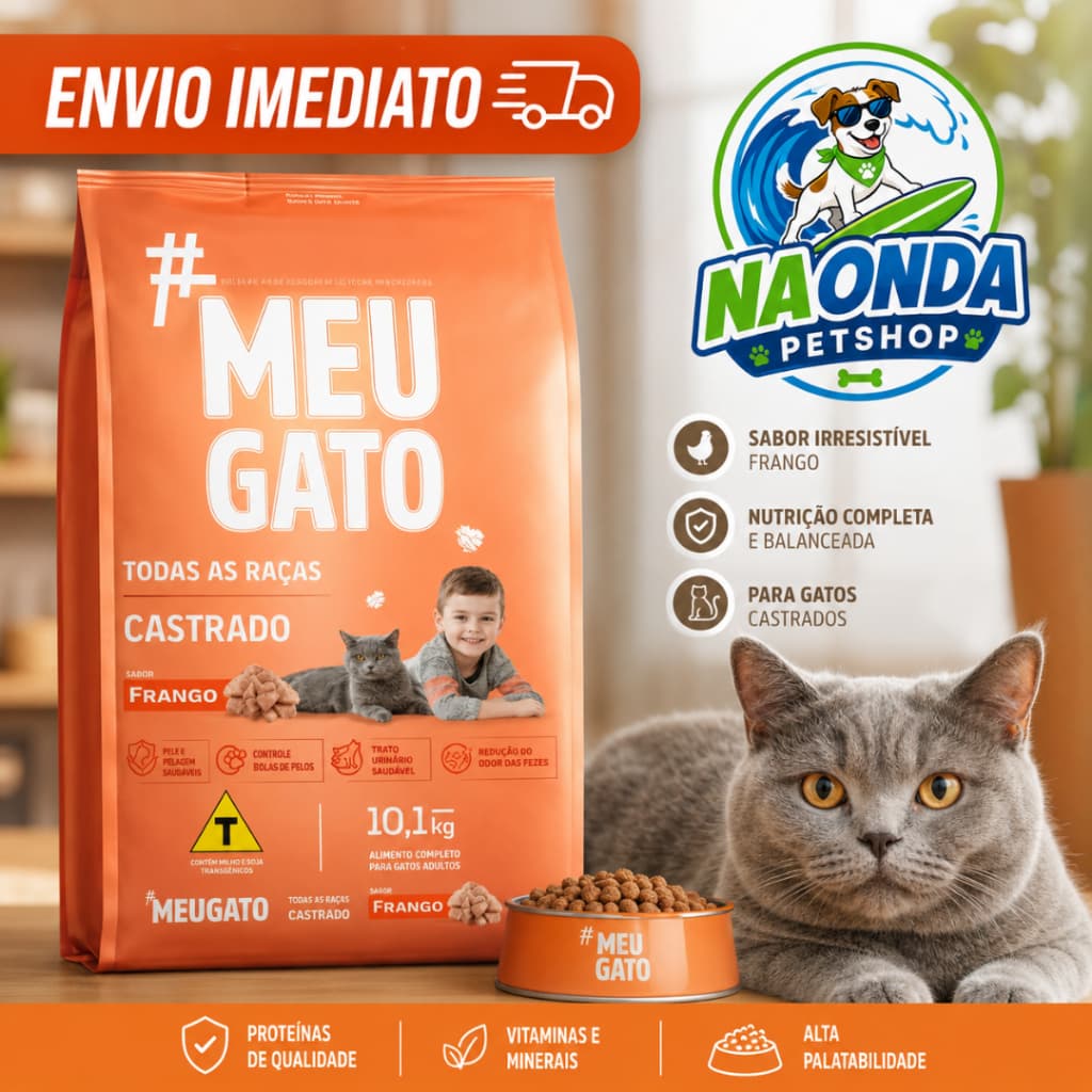 Ração Frango Meu Gato Castrado 10KG Alimento Seco Para Gatos - Envio Imediato