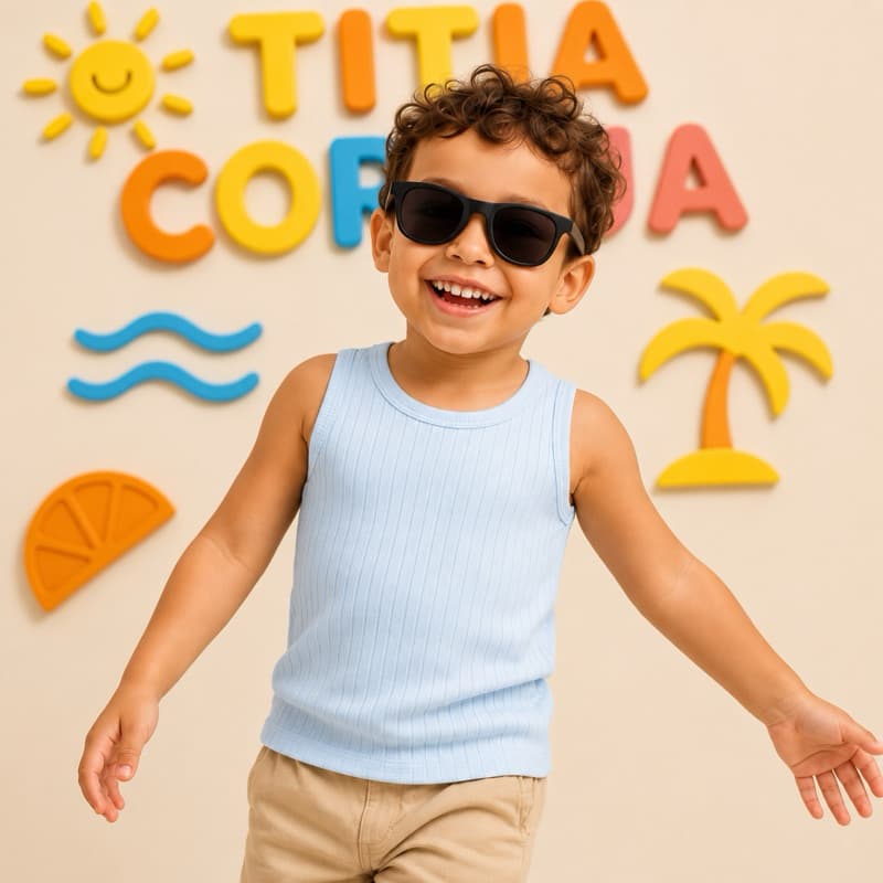 Blusa regata canelada infantil Menino Tecido Confortável Blusinha
