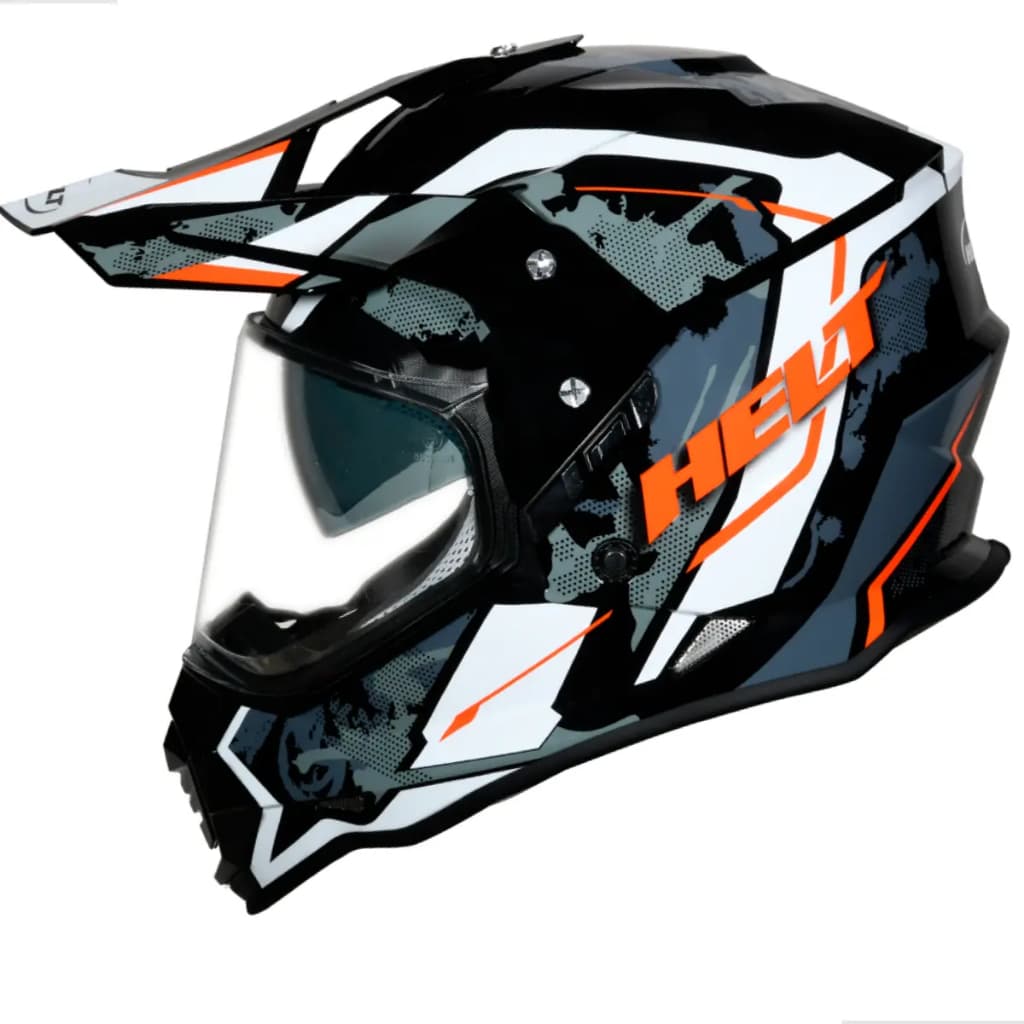 Capacete Motocross Masculino Feminino Com Oculos Interno Retratil Preto Branco Laranja Helt Ride