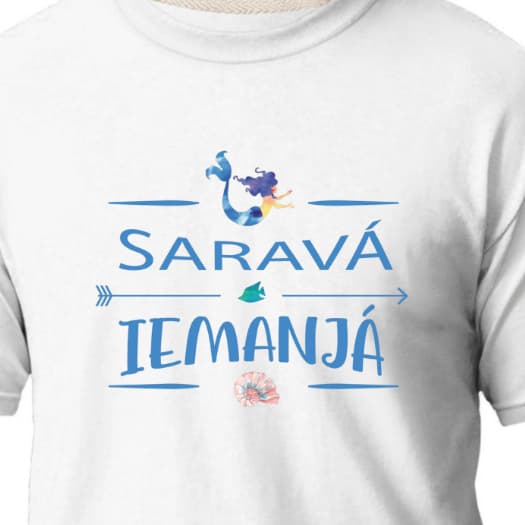 Camiseta Algodão Iemanja Saravá Fé Mar Oceano Amor Axé Rainha